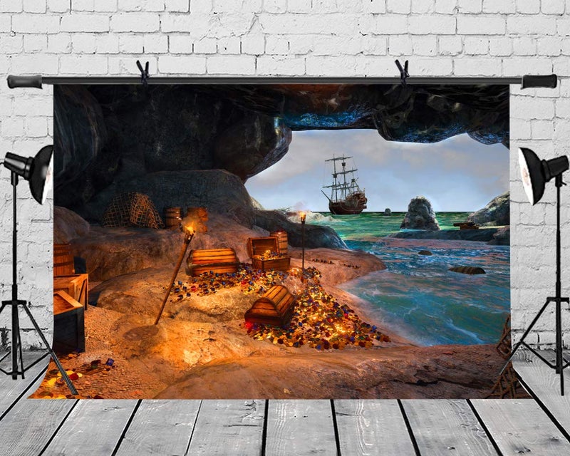 LYLYCTY 7x5ft Treasure Chest Background Pirate Ship Jewellery Photography Backdrop Nautical Marine Summer Holiday Boy Children Girl Kid Artistic Portrait Photo Studio Props Wallpape LYLS1073 - Image 4